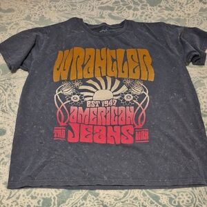 Wrangler Blue Tee with Gold and Red Graphic